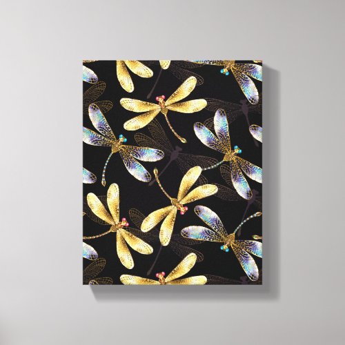 Seamless Pattern with Golden Dragonflies Canvas Print