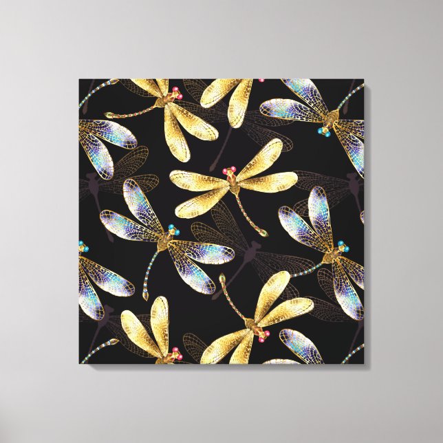 Seamless Pattern with Golden Dragonflies Canvas Print (Front)