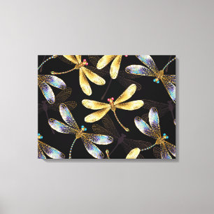 Seamless Pattern with Golden Dragonflies Canvas Print