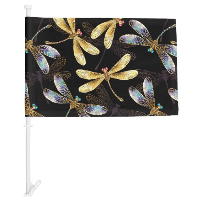 Seamless Pattern with Golden Dragonflies Car Flag (Front)