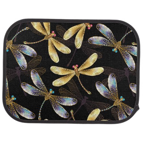 Seamless Pattern with Golden Dragonflies Car Floor Mat