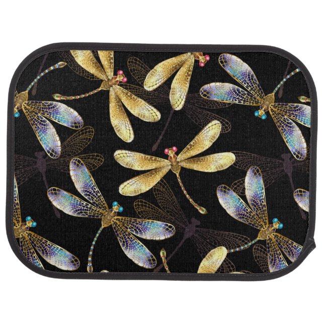 Seamless Pattern with Golden Dragonflies Car Floor Mat (Rear)