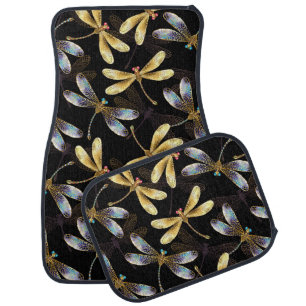 Seamless Pattern with Golden Dragonflies Car Floor Mat
