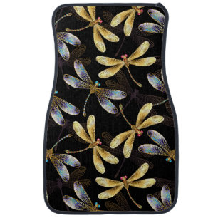 Seamless Pattern with Golden Dragonflies Car Floor Mat