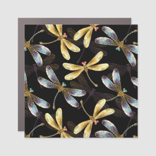 Seamless Pattern with Golden Dragonflies Car Magnet