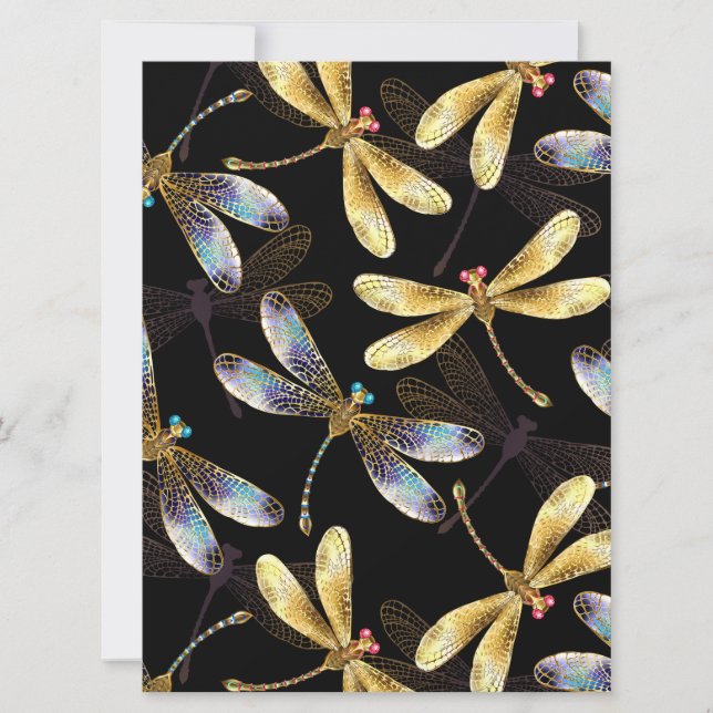 Seamless Pattern with Golden Dragonflies Card (Front)