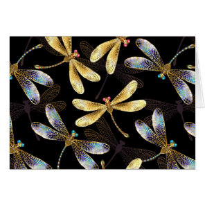 Seamless Pattern with Golden Dragonflies Cards