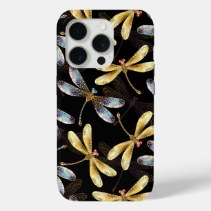 Seamless Pattern with Golden Dragonflies iPhone 15 Pro Case