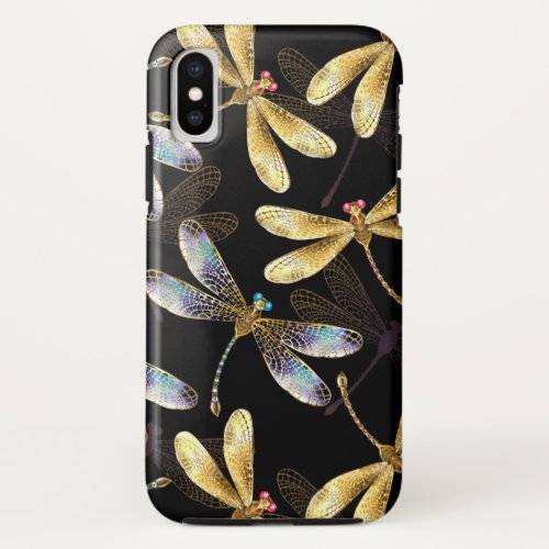 Seamless Pattern with Golden Dragonflies iPhone X Case