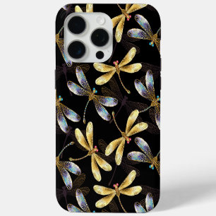 Seamless Pattern with Golden Dragonflies iPhone 15 Pro Max Case