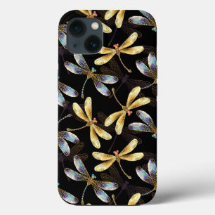 Seamless Pattern with Golden Dragonflies iPhone 13 Case