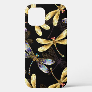 Seamless Pattern with Golden Dragonflies iPhone 12 Case