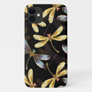 Seamless Pattern with Golden Dragonflies iPhone 11 Case