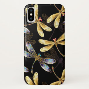 Seamless Pattern with Golden Dragonflies iPhone X Case