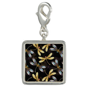 Seamless Pattern with Golden Dragonflies Charm