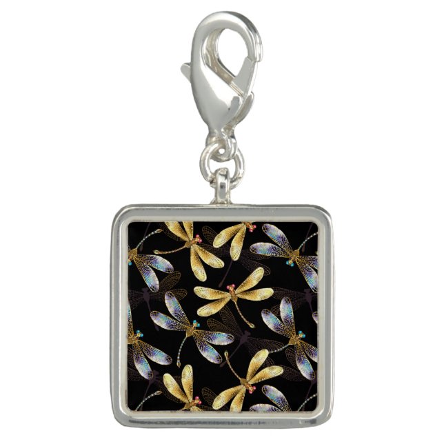 Seamless Pattern with Golden Dragonflies Charm (Front)