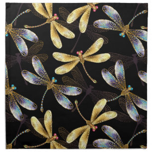 Seamless Pattern with Golden Dragonflies Cloth Napkin