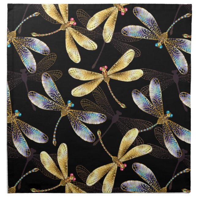 Seamless Pattern with Golden Dragonflies Cloth Napkin (Front)