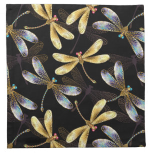 Seamless Pattern with Golden Dragonflies Cloth Napkin