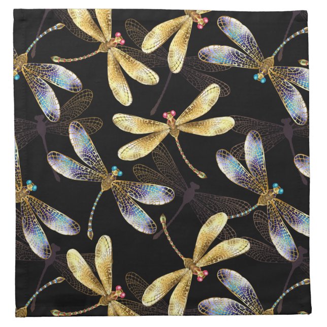 Seamless Pattern with Golden Dragonflies Cloth Napkin (Front)