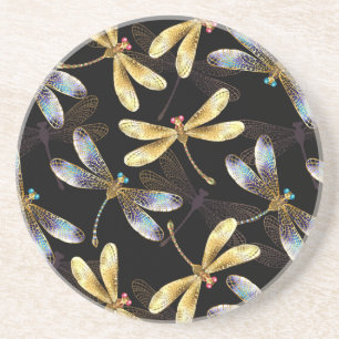 Seamless Pattern with Golden Dragonflies Coaster