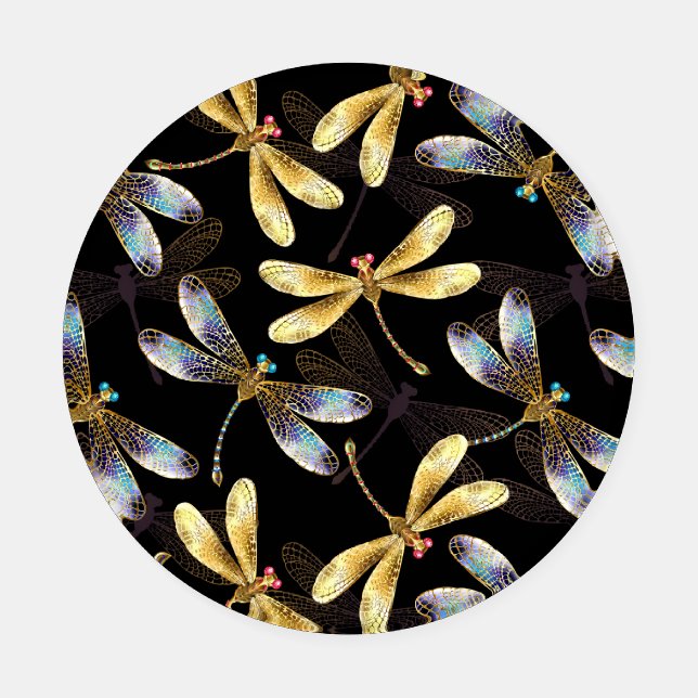 Seamless Pattern with Golden Dragonflies Coaster Set (Single)