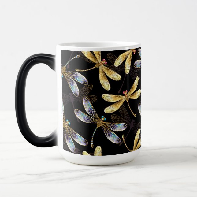 Seamless Pattern with Golden Dragonflies Color Morph Mug (Left)