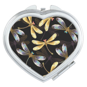 Seamless Pattern with Golden Dragonflies Compact Mirror