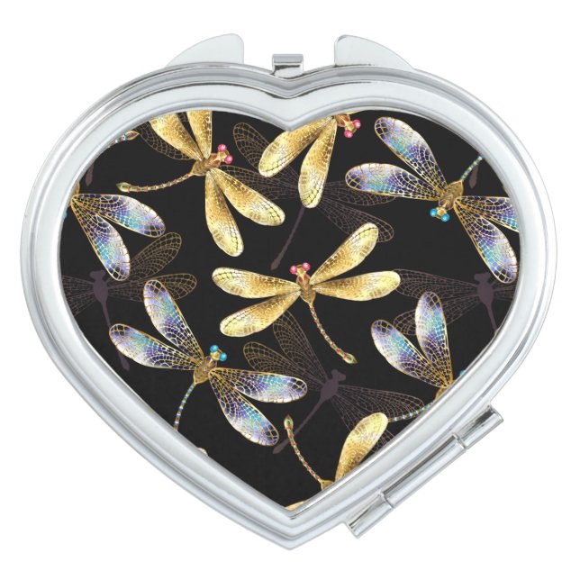 Seamless Pattern with Golden Dragonflies Compact Mirror (Front)