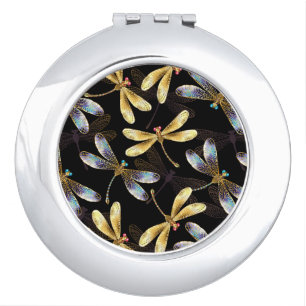 Seamless Pattern with Golden Dragonflies Compact Mirror