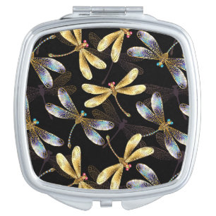 Seamless Pattern with Golden Dragonflies Compact Mirror