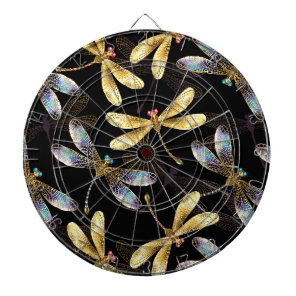 Seamless Pattern with Golden Dragonflies Dart Board