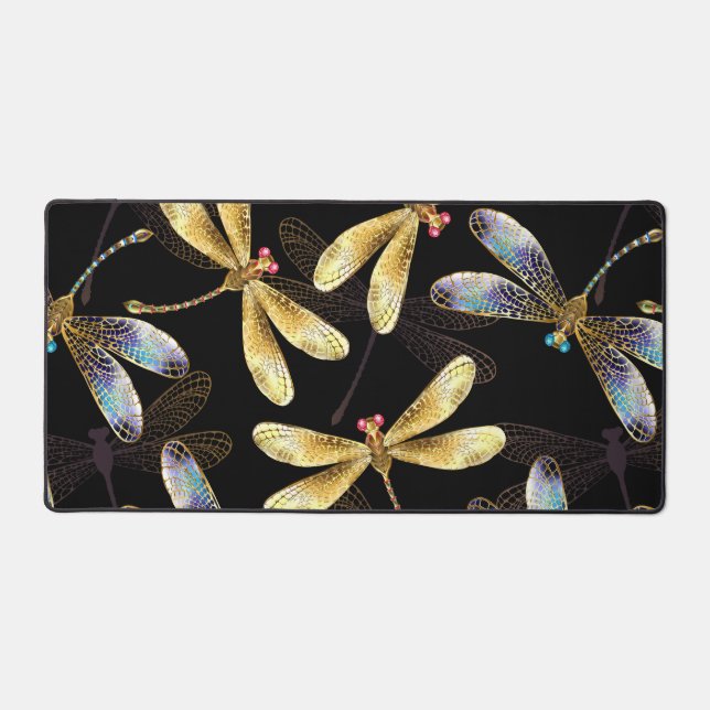 Seamless Pattern with Golden Dragonflies Desk Mat (Front)