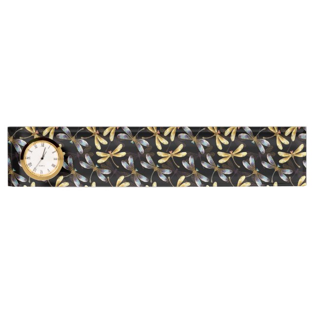 Seamless Pattern with Golden Dragonflies Desk Name Plate (Front)