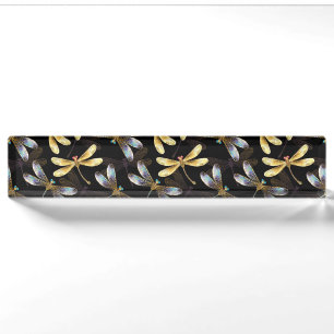 Seamless Pattern with Golden Dragonflies Desk Name Plate