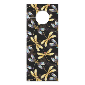 Seamless Pattern with Golden Dragonflies Door Hanger