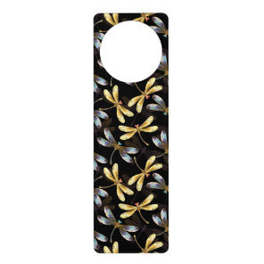 Seamless Pattern with Golden Dragonflies Door Hanger