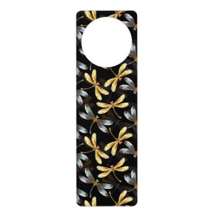 Seamless Pattern with Golden Dragonflies Door Hanger