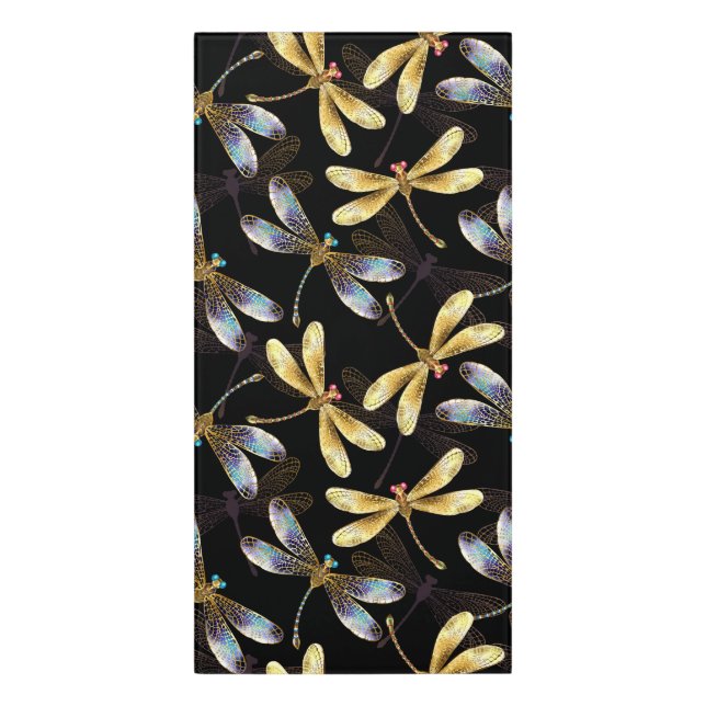 Seamless Pattern with Golden Dragonflies Door Sign (Classic Front Vert)