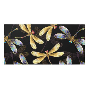 Seamless Pattern with Golden Dragonflies Door Sign