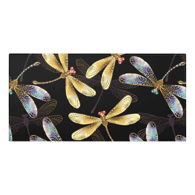 Seamless Pattern with Golden Dragonflies Door Sign (Classic Front)