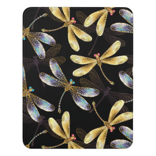 Seamless Pattern with Golden Dragonflies Door Sign