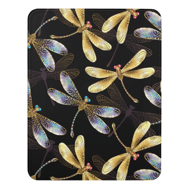 Seamless Pattern with Golden Dragonflies Door Sign (Contemporary Vert)