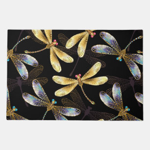 Seamless Pattern with Golden Dragonflies Doormat
