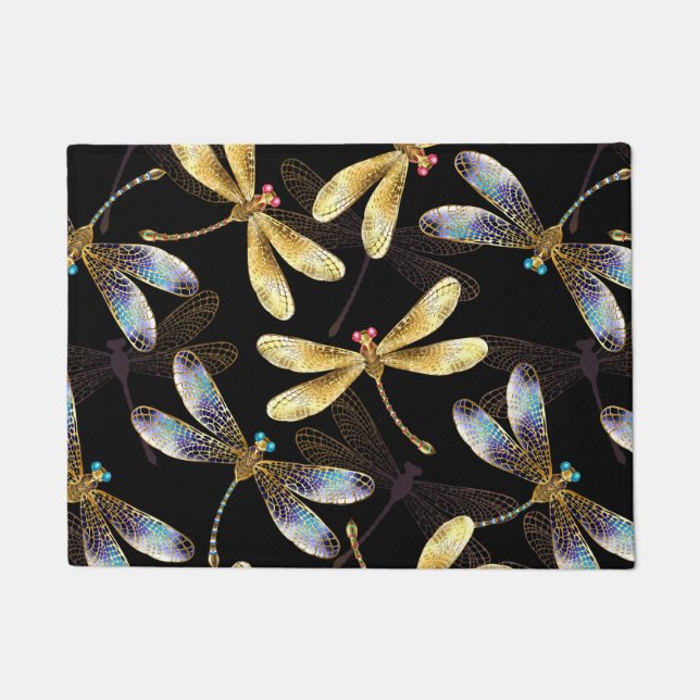 Seamless Pattern with Golden Dragonflies Doormat (Front)