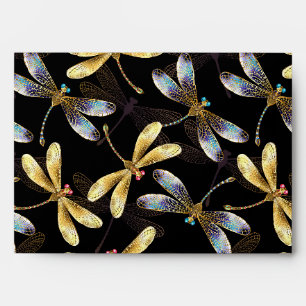 Seamless Pattern with Golden Dragonflies Envelope