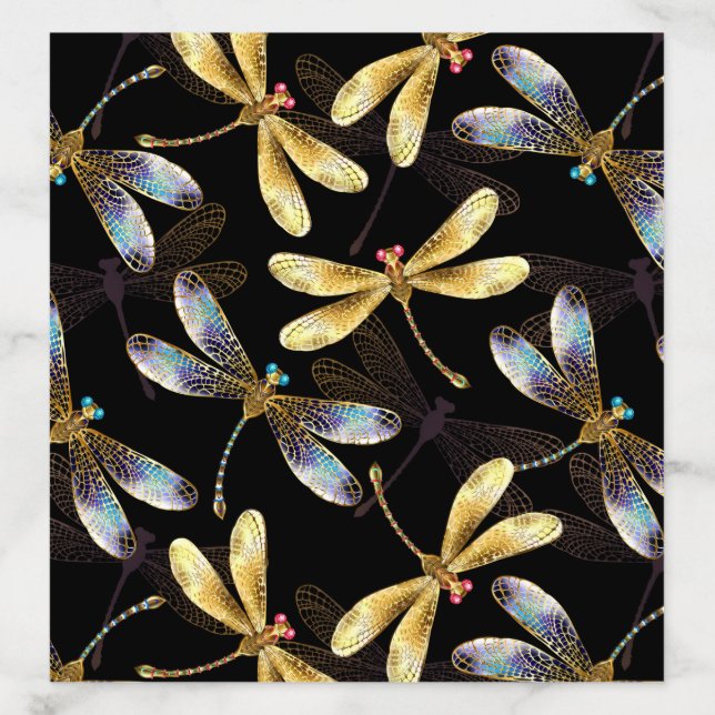 Seamless Pattern with Golden Dragonflies Envelope Liner (Design)