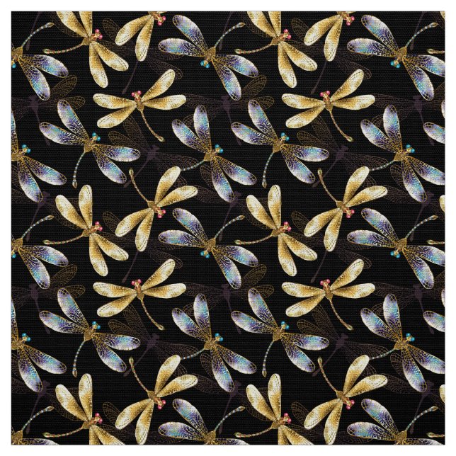 Seamless Pattern with Golden Dragonflies Fabric (Swatch)