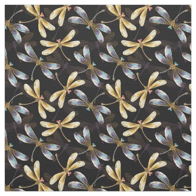 Seamless Pattern with Golden Dragonflies Fabric (Swatch)