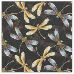Seamless Pattern with Golden Dragonflies Fabric
